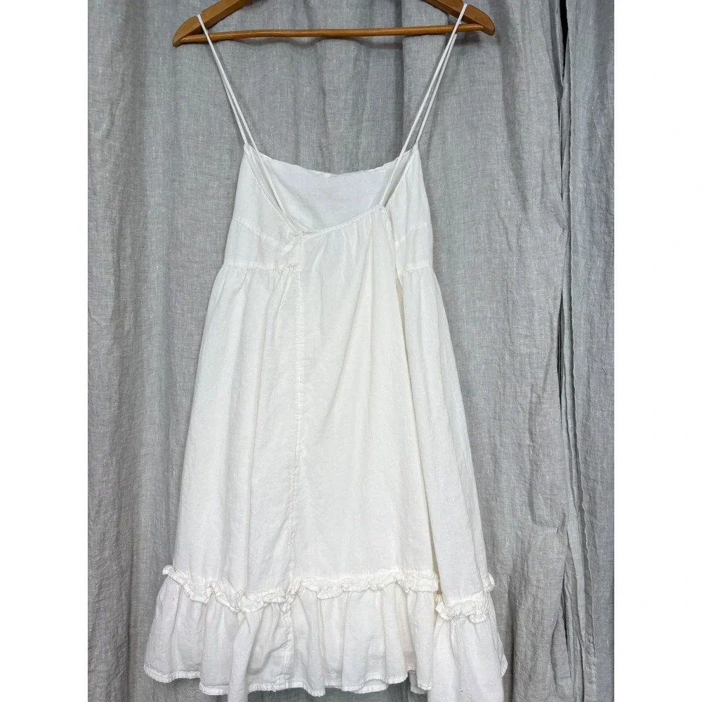 H&M Divided White Embroidered Cotton Ruffle Mini Dress Large Sundress Boho - Picture 3 of 8